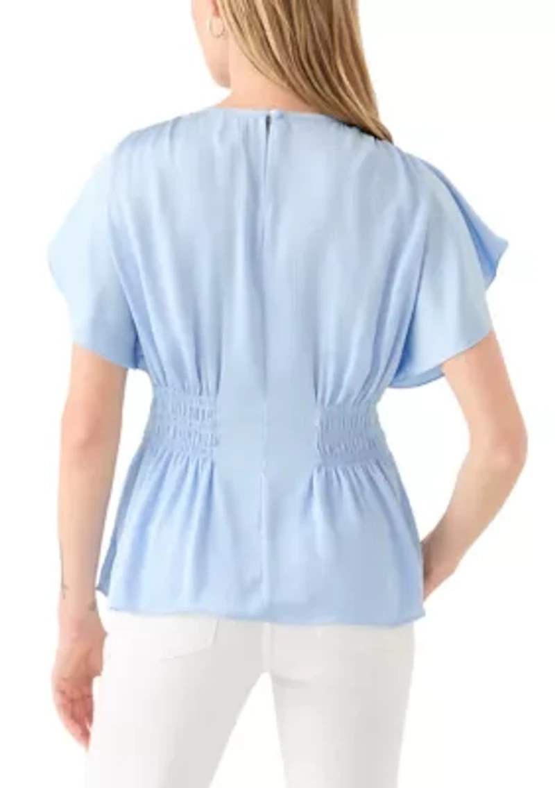 Petite Flutter Sleeve Side Ruched Blouse