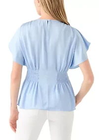 Petite Flutter Sleeve Side Ruched Blouse