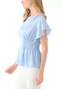 Petite Flutter Sleeve Side Ruched Blouse