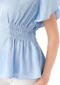 Petite Flutter Sleeve Side Ruched Blouse