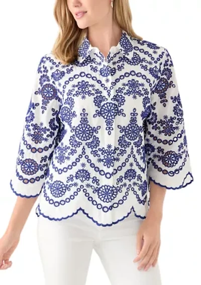 Petite Eyelet Button Down Shirt