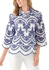 Petite Eyelet Button Down Shirt