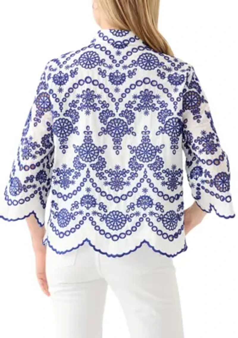 Petite Eyelet Button Down Shirt