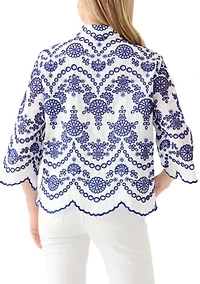 Petite Eyelet Button Down Shirt