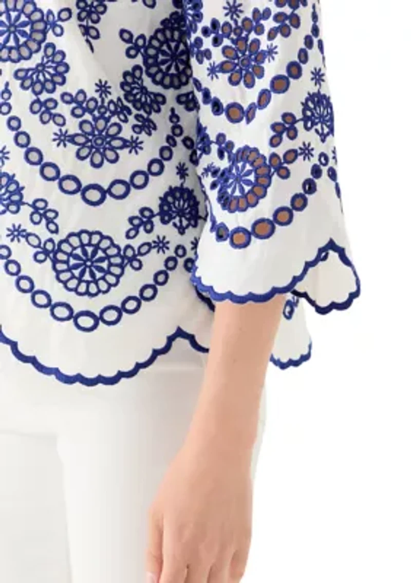 Petite Eyelet Button Down Shirt