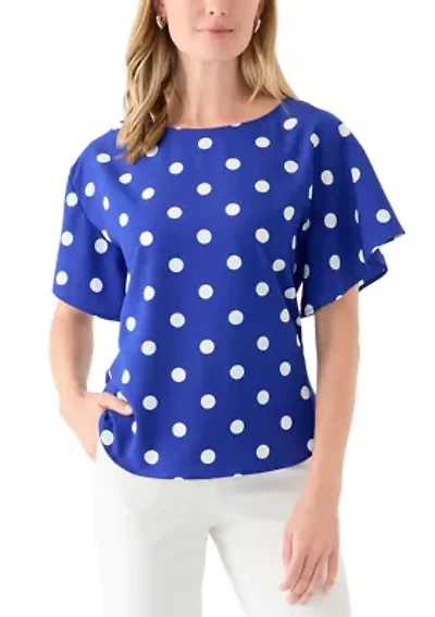 Petite Flutter Sleeve Printed Blouse