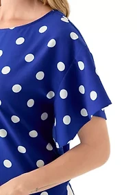 Petite Flutter Sleeve Printed Blouse