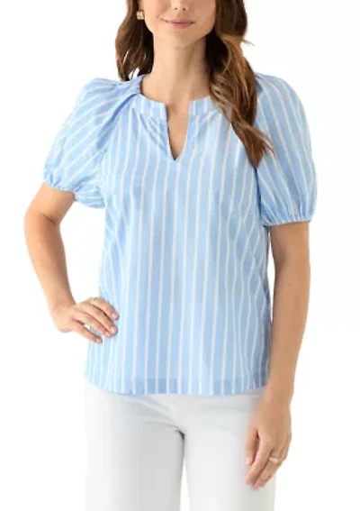Petite Puff Sleeve Printed Blouse