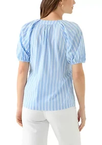 Petite Puff Sleeve Printed Blouse