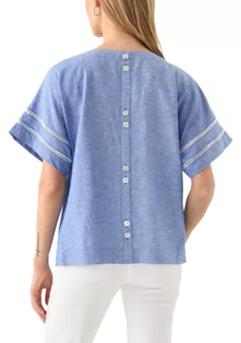 Petite Striped Dolman Sleeve Linen Blend Blouse