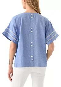 Petite Striped Dolman Sleeve Linen Blend Blouse
