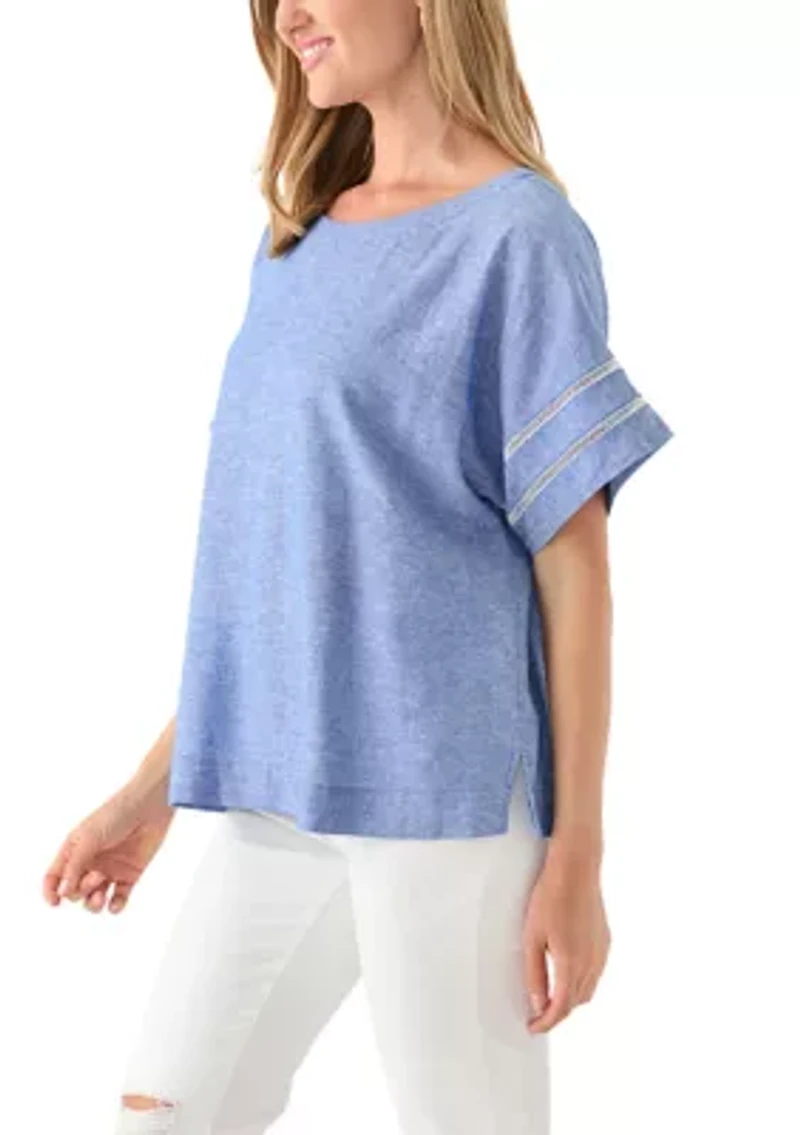 Petite Striped Dolman Sleeve Linen Blend Blouse