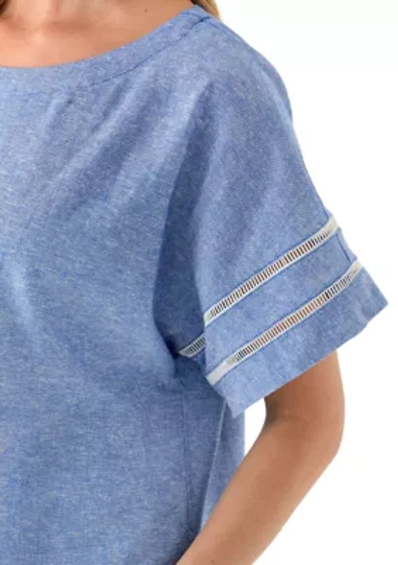 Petite Striped Dolman Sleeve Linen Blend Blouse
