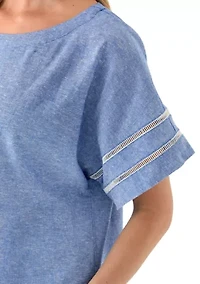 Petite Striped Dolman Sleeve Linen Blend Blouse