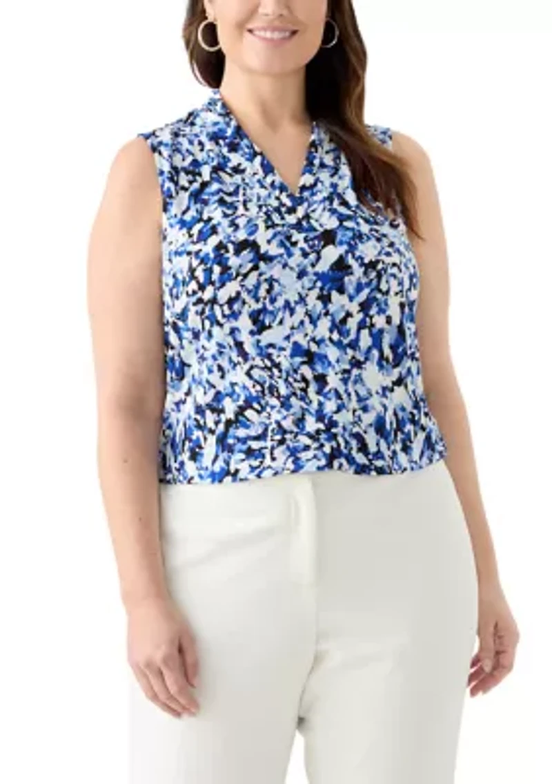 Plus Pleat Front Sleeveless Knit Blouse