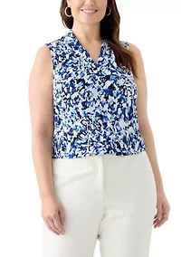Plus Pleat Front Sleeveless Knit Blouse