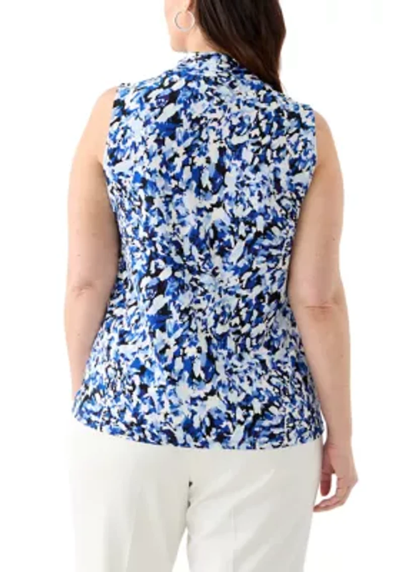 Plus Pleat Front Sleeveless Knit Blouse