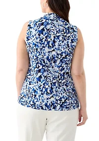 Plus Pleat Front Sleeveless Knit Blouse