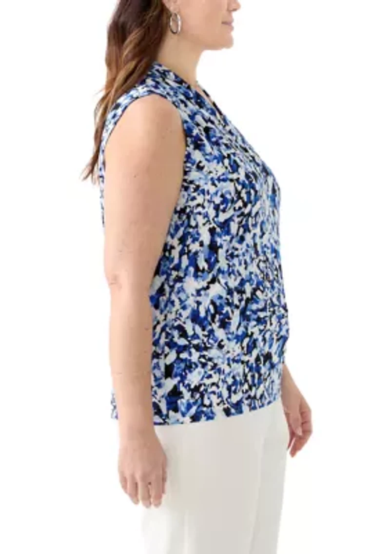 Plus Pleat Front Sleeveless Knit Blouse