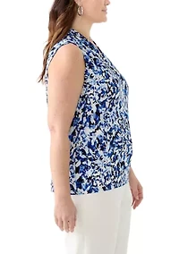 Plus Pleat Front Sleeveless Knit Blouse