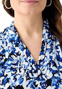 Plus Pleat Front Sleeveless Knit Blouse