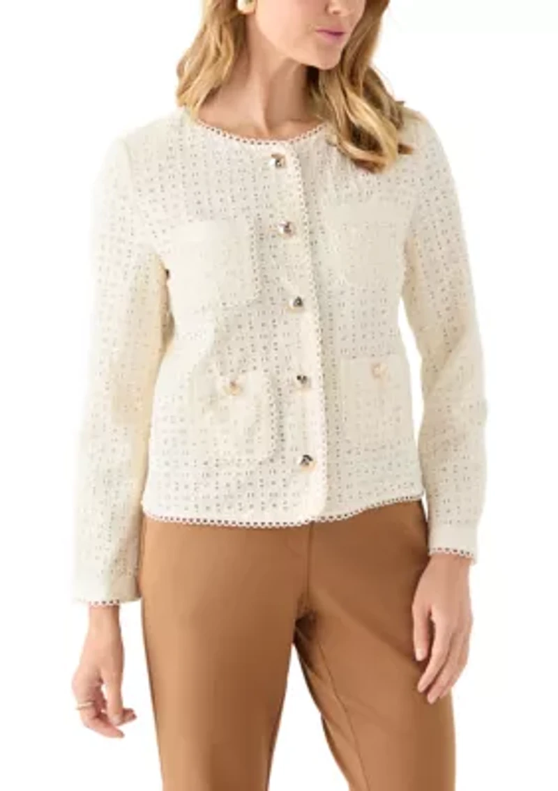 Petite Button Front Eyelet Jacket