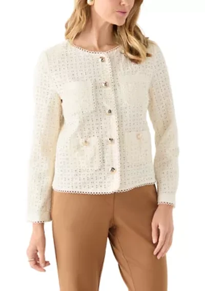 Petite Button Front Eyelet Jacket