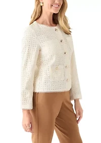 Petite Button Front Eyelet Jacket