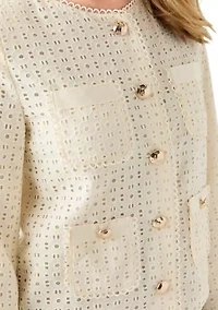 Petite Button Front Eyelet Jacket