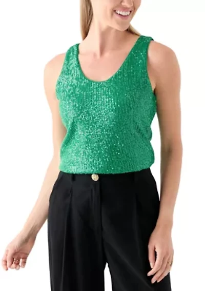 Petite Double Scoop Neck Sequin Tank