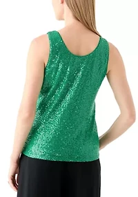 Petite Double Scoop Neck Sequin Tank