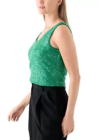 Petite Double Scoop Neck Sequin Tank