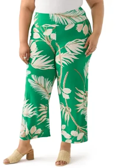 Plus Tropical Print Wide Leg Palazzo Pants