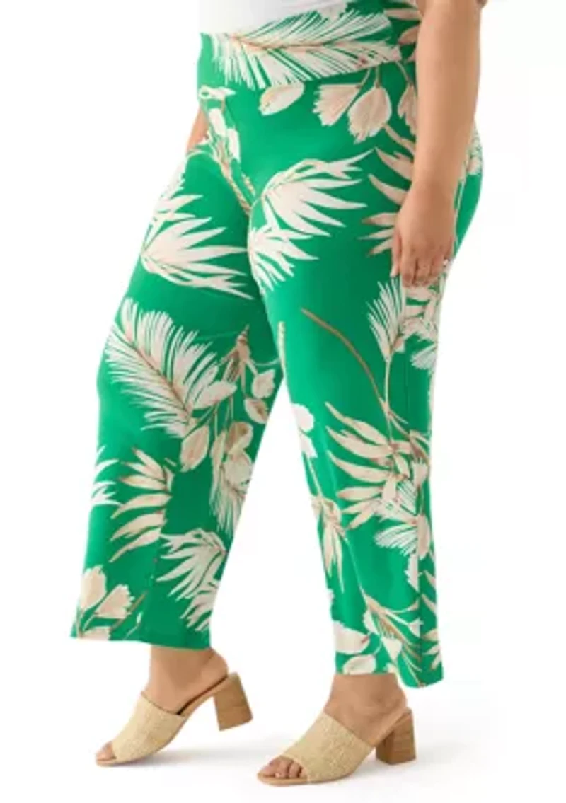 Plus Tropical Print Wide Leg Palazzo Pants