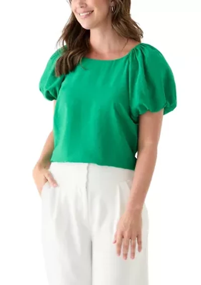 Petite Bubble Sleeve Scoop Neck Blouse