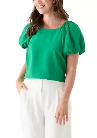 Petite Bubble Sleeve Scoop Neck Blouse