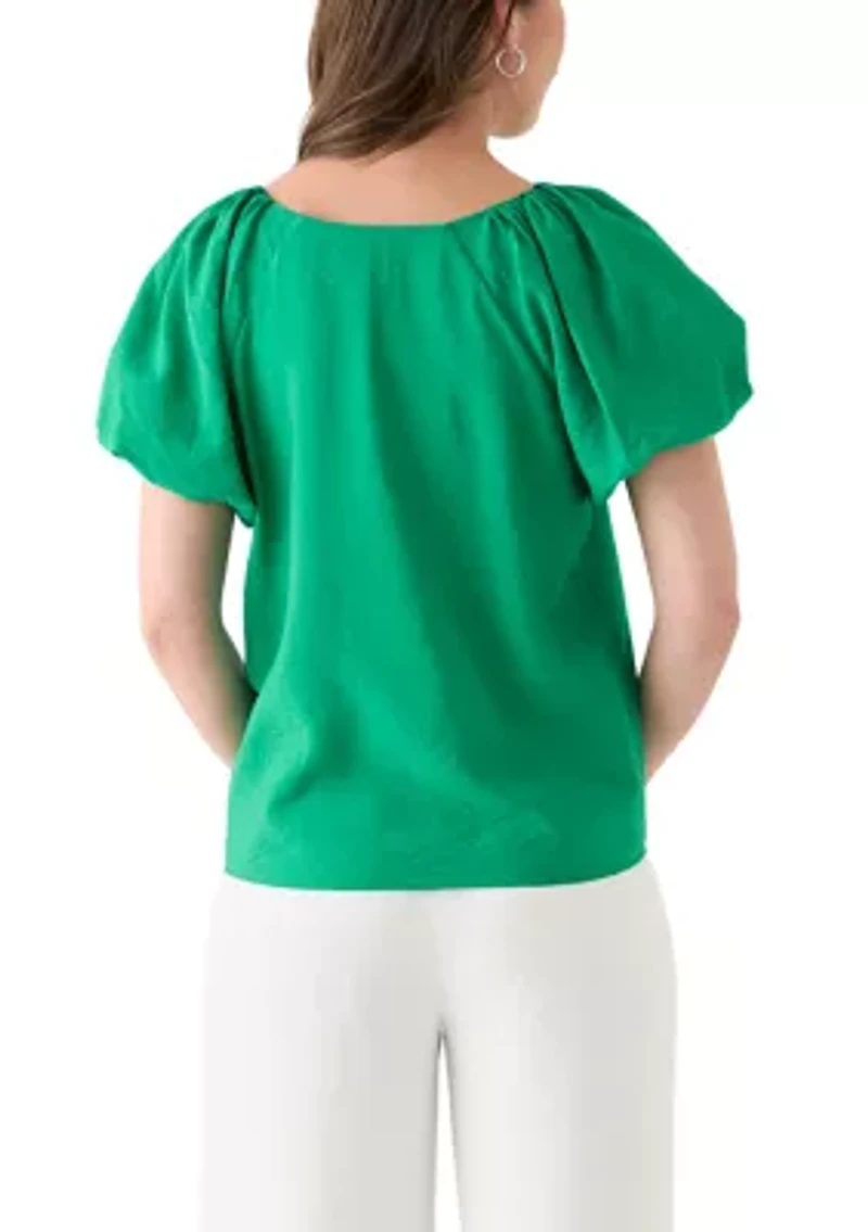 Petite Bubble Sleeve Scoop Neck Blouse