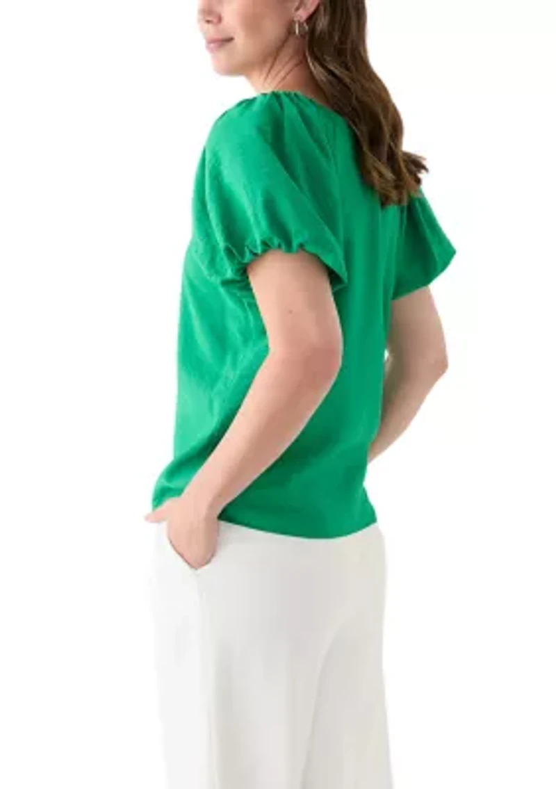 Petite Bubble Sleeve Scoop Neck Blouse