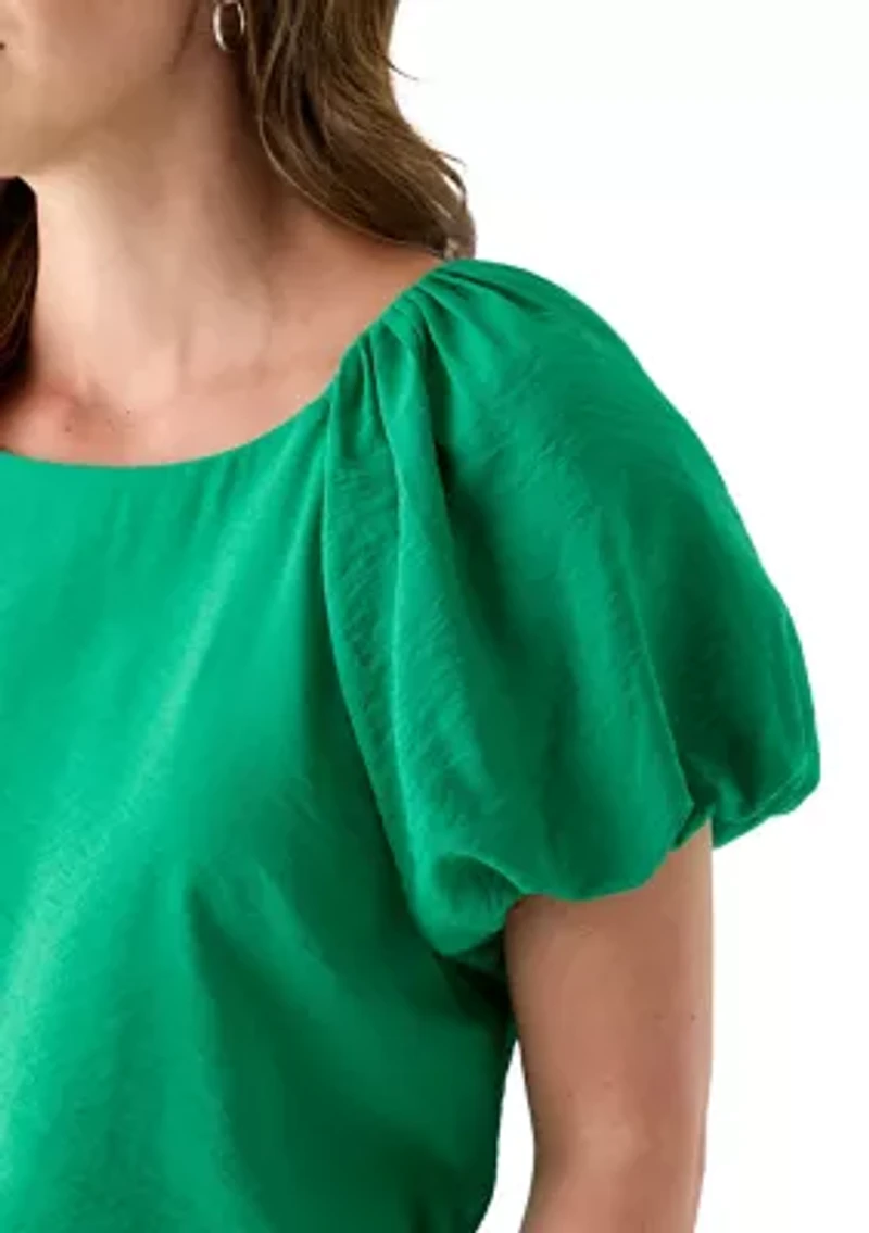 Petite Bubble Sleeve Scoop Neck Blouse