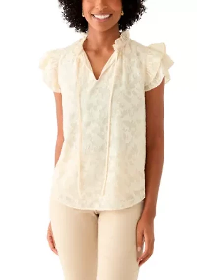 Women's Double Ruffle Tie Neck Blouse