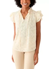 Women's Double Ruffle Tie Neck Blouse