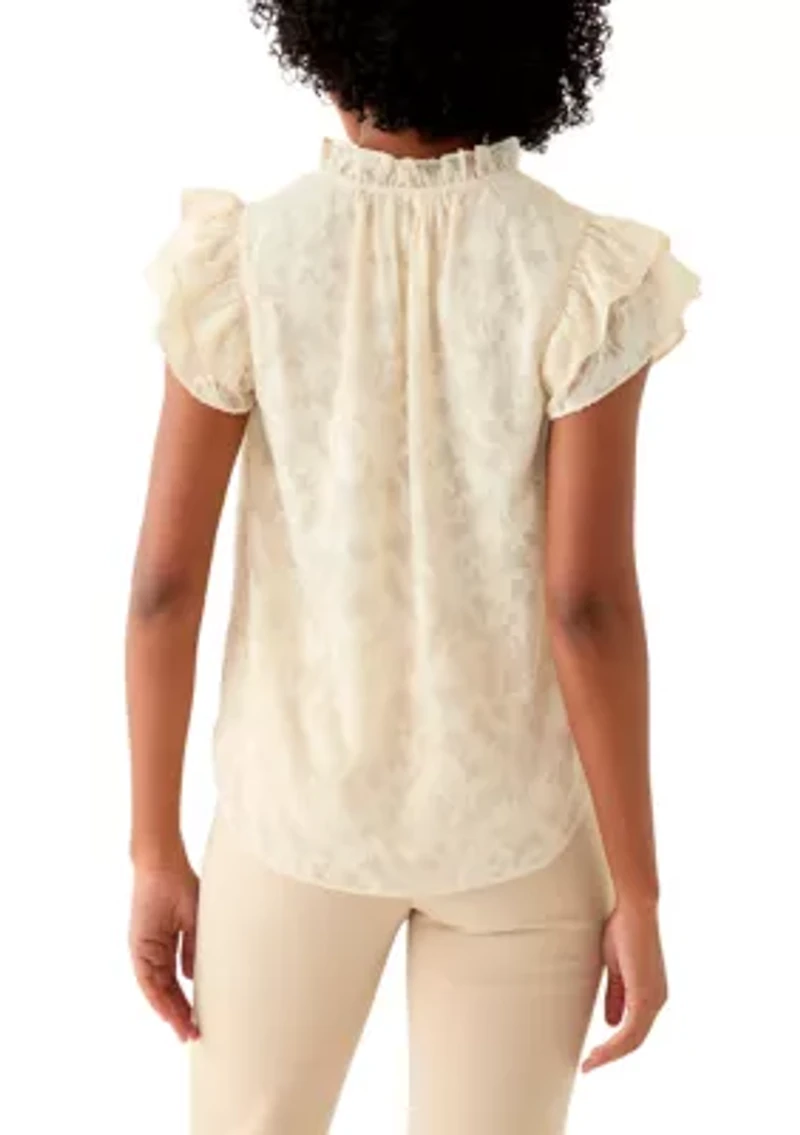Women's Double Ruffle Tie Neck Blouse