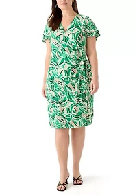 Plus Flutter Sleeve Classic Wrap Printed Dress