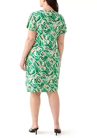 Plus Flutter Sleeve Classic Wrap Printed Dress