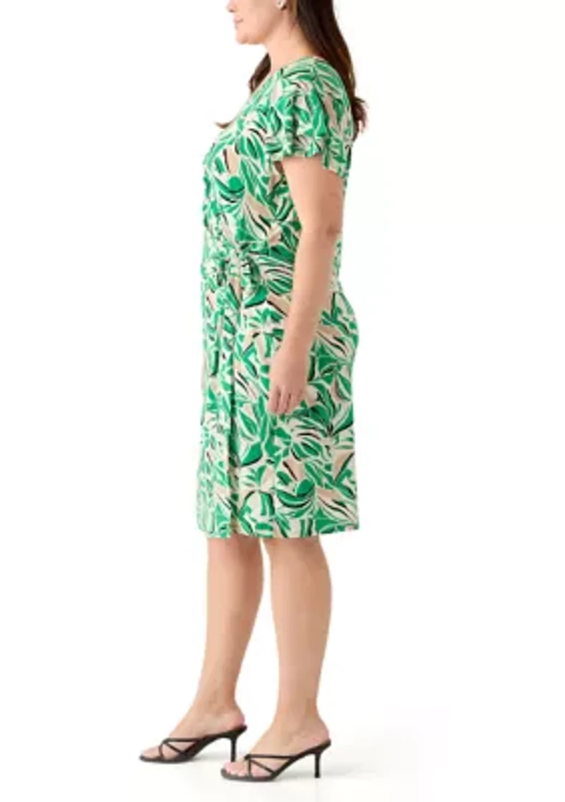 Plus Flutter Sleeve Classic Wrap Printed Dress