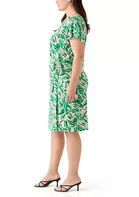 Plus Flutter Sleeve Classic Wrap Printed Dress