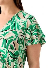 Plus Flutter Sleeve Classic Wrap Printed Dress