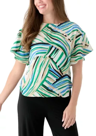 Petite Boat Neck Flutter Sleeve Top