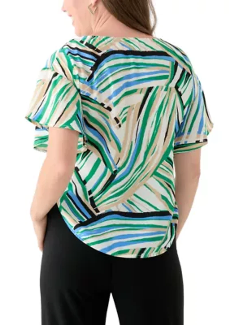 Petite Boat Neck Flutter Sleeve Top