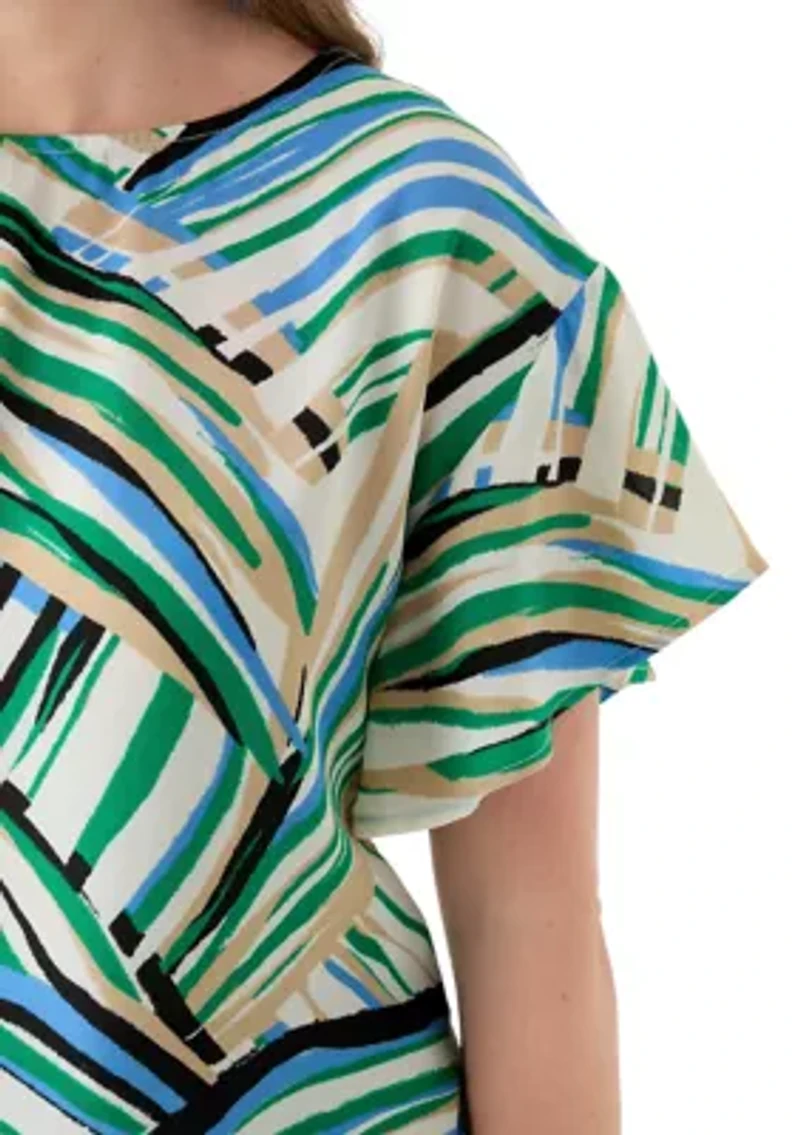 Petite Boat Neck Flutter Sleeve Top